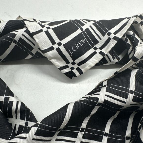 J Crew 100% Silk Scarf Black White Square 21x21 Neck Purse Tie - Picture 10 of 12